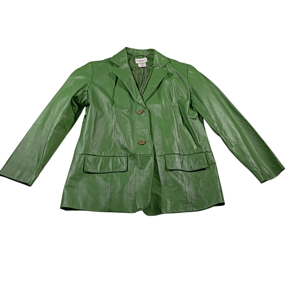 Chadwick's Leather Blazer Women 14W Green Good Y2K Professional 46-0062-3